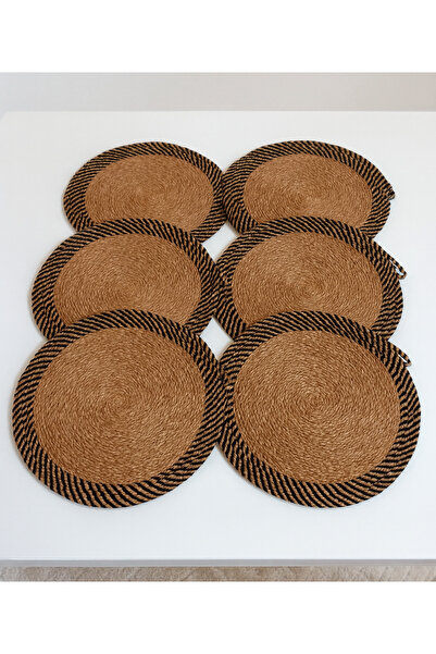 Efuliz Home Jüt-hasır Amerikan Servis-supla Takımı, Hasır - Naturel (SİYAH) R...