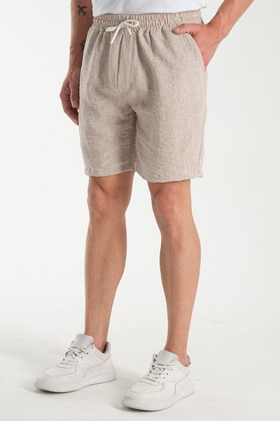 VIKUNYA Men's Dark Beige Summer Linen Shorts