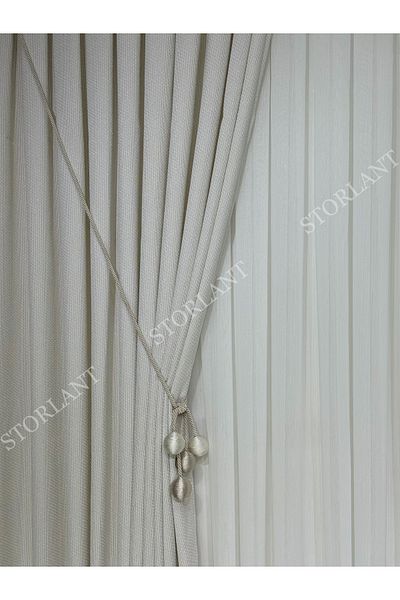 Storlant Puffy Gravel White Patterned Linen Background Curtain L Product Frequently Pleated L Accessory Gifted L Single Wing