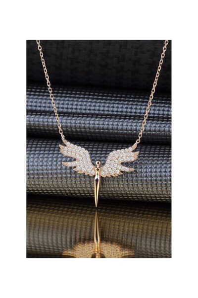RARİ AKSESUAR Michael Angel Winged White Stone Zircon Steel Necklace