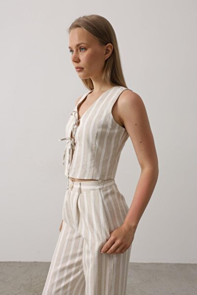 buğrahayalin Striped Vest Set - White-Stone