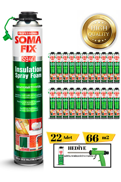 Somafix Poliüretan Termal Isı Ve Ses Yalıtım Sprey Köpük (22 ADET) Tabanca Ve...