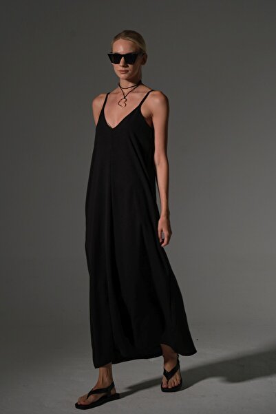 Domoda Καλοκαιρινό ύφασμα Arobin μακρύ γυναικείο φόρεμα με ρυθμιζόμενο λεπτό λουράκι Easy-Iron @Airo