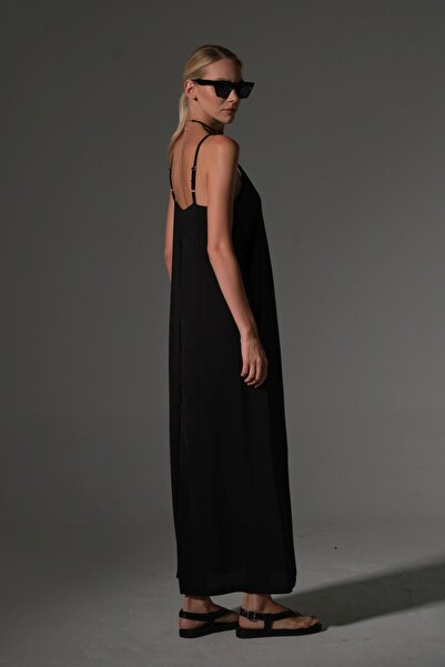 Domoda Καλοκαιρινό ύφασμα Arobin μακρύ γυναικείο φόρεμα με ρυθμιζόμενο λεπτό λουράκι Easy-Iron @Airo