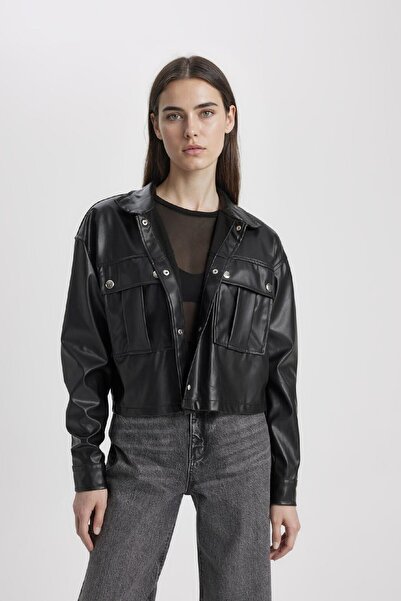 DeFacto Oversize széles szabású műbőr hosszú ujjú ing C2278AX24SP