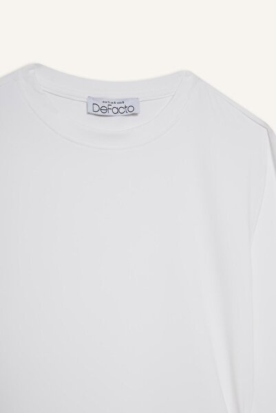 DeFacto Fitted Bodycon Crew Neck Basic Plain White Long Sleeve T-Shirt D0199Ax24Au