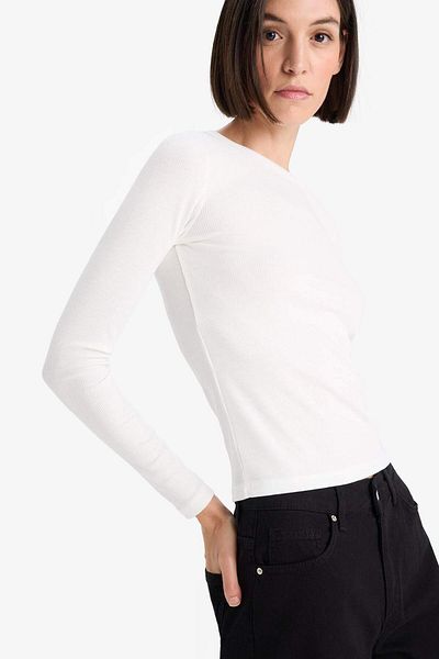DeFacto Slim Fit Slim Fit Basic Plain Casual Corduroy Long Sleeve T-Shirt