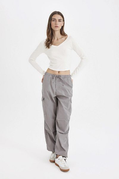DeFacto Coool Parachute Poplin Pants Basic Plain with Pockets Elastic Waist A6266Ax24Sp