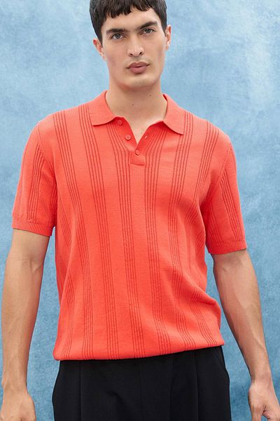 DeFacto 100% Cotton Polo Collar Short Sleeve Knitwear T-Shirt F7133Ax25Sm