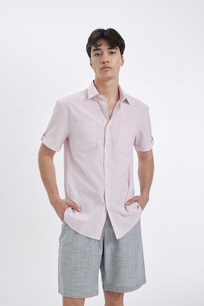 DeFacto Slim Fit Slim Fit Polo Neck Linen Look Short Sleeve Shirt N9073Az24Sm