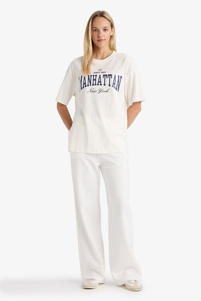 DeFacto Oversize Wide Fit Crew Neck Printed Short Sleeve T-Shirt F7875Ax25Au