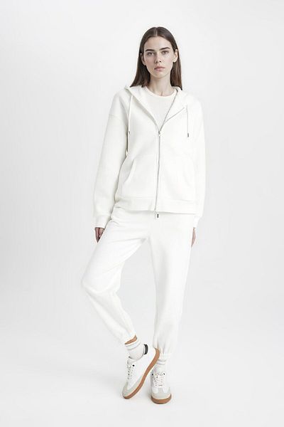 DeFacto Relax Fit Hooded Pocket Basic Plain Zipper Sweatshirt C1809Ax24Wn