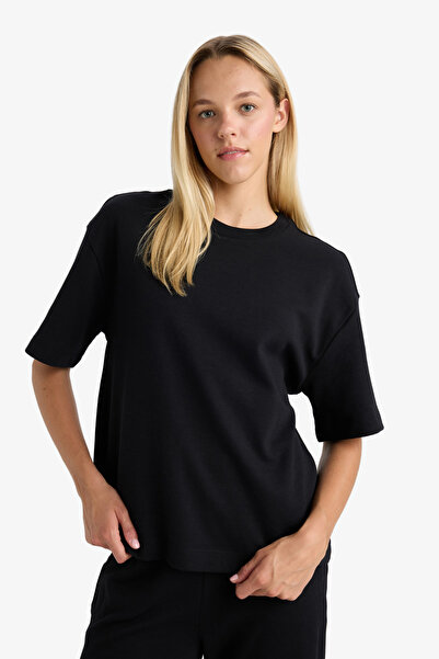 DeFacto Μαύρο μπλουζάκι Relax Fit Crew Neck Basic μονόχρωμο κοντομάνικο C7630AX24AU