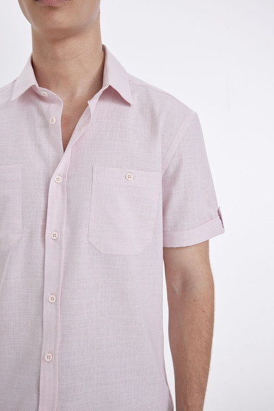 DeFacto Slim Fit Dar Kesim Yazlık Polo Yaka Keten Görünümlü Kısa Kollu Gömlek N9073AZ24SM
