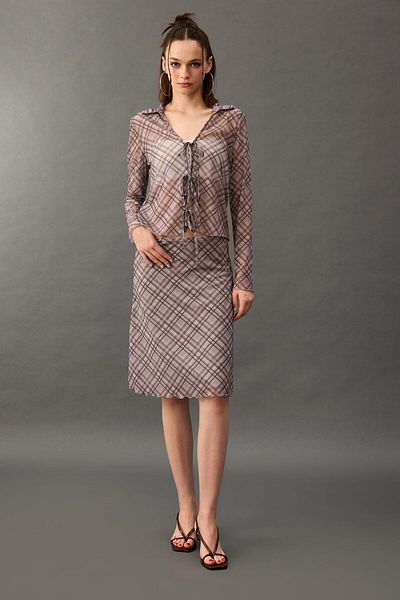 DeFacto A Form Checked Regular Waist Tulle Midi Skirt F7790Ax25Au