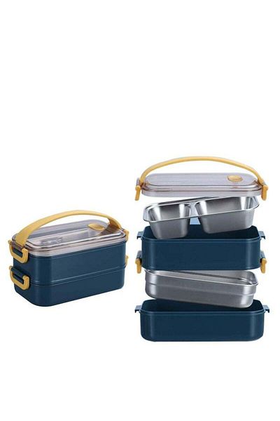 COOYA 1600ml Bento Box， With Divider Leakproof，Durable ，Can microwave, Safe and Non-Toxic，Blue