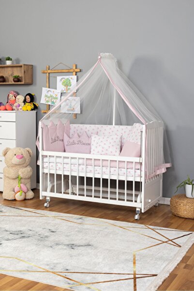 Bamgidoo Ahşap Beşik Anne Yanı Beşik Beyaz 60x120 Pembe Prenses (KIZ) Uyku Se...