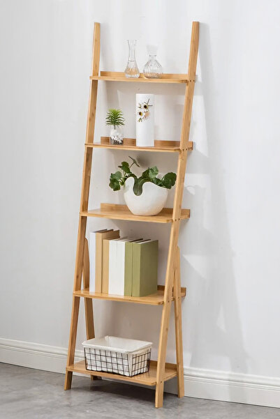 Digithome Bambu 5 Raflı Merdiven Kitaplık Banyo Düzenleyici Raf Organizer Saksılık DB-0022