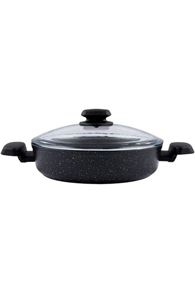 KORKMAZ Ornella Cookware frying pan Low With Glass Lid Capacity. 28x7.5 CM / 4.0 LT