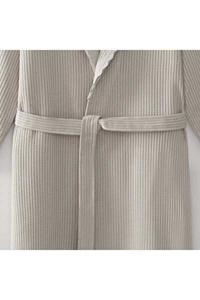 Ecocotton Alessa Beige Women's Bathrobe - 100% Organic Cotton Jacquard