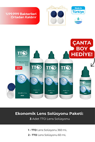 TTO Lens solüsyonu 360 ml 3'lü set+TTO 60 ml çanta boy hediye