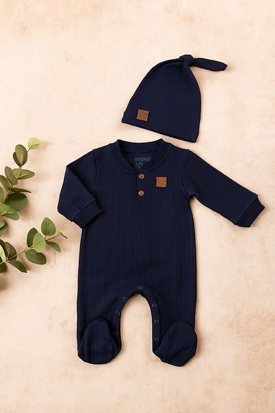 Puppis Baby Baby Boy Natural Interlock Baby Jumpsuit with Hat