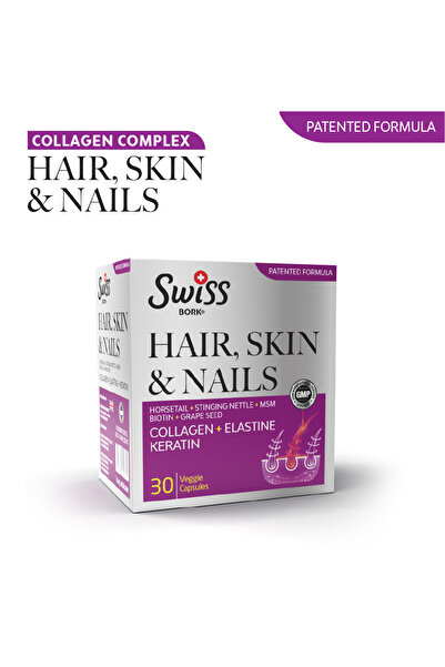Bork Swiss Natural Swiss Bork Hair Skin Nails | Tip 1 Kolajen – Keratin & Elastin – Biotin – Çinko – Demir – 30 Kapsül