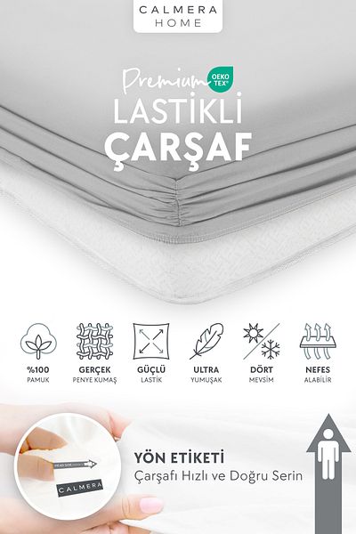 Calmera 100% Cotton Combed Cotton Fitted Sheet - Single |   Intermediate Size - Fitted - Light Gray