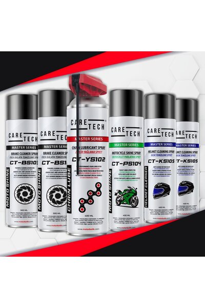 CARETECH CT-SET6-A Motosiklet Parlatma Spreyi Zincir Yağlama Fren Balata Kask...