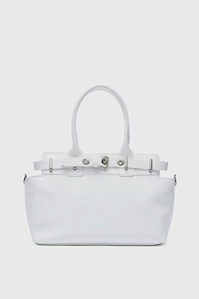Shule Bags Twin Kemer Toka Detaylı Omuz Çanta Beyaz