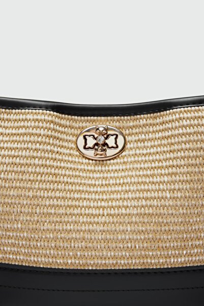 Shule Bags Urban Hasır Görünümlü Kilitli Omuz Çanta Siyah