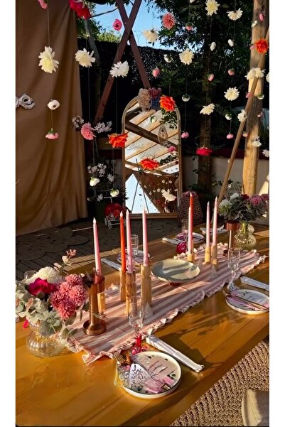 vintagetasarım عداء وردي مخطط كشكش خمر بطة الكتان 40x130