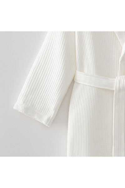 Ecocotton Alessa Women's Pique Bathrobe 100% Organic Cotton Jacquard Cream