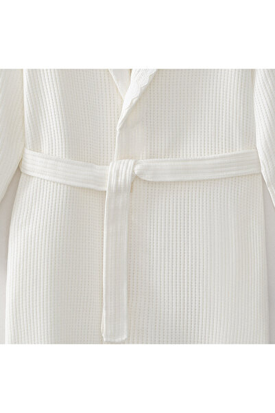 Ecocotton Alessa Women's Pique Bathrobe 100% Organic Cotton Jacquard Cream