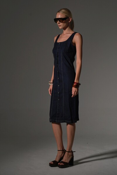 Maule Γυναικείο φόρεμα Midi με εύκαμπτο βαμβακερό λουράκι @Pony