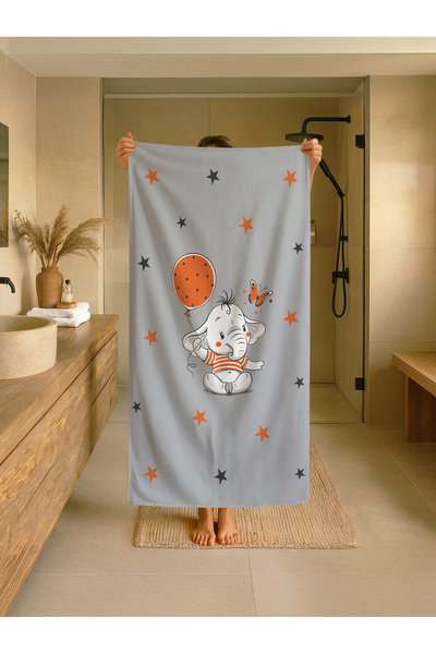 Talia Home Prosop de plajă pentru copii cu model de elefant cu balon portocal...