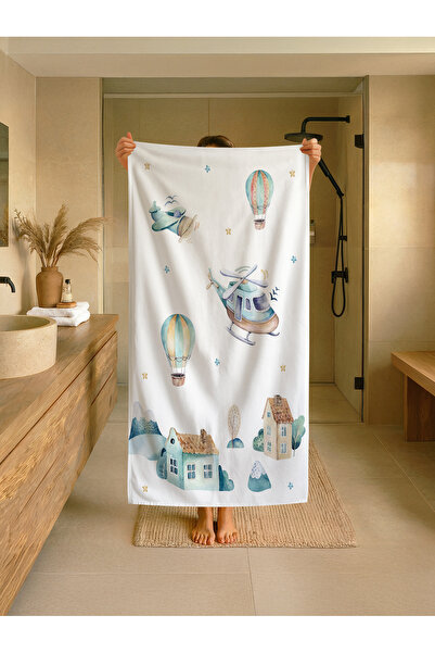 Talia Home Παιδική πετσέτα μπάνιου με σχέδια αεροπλάνου και ελικοπτέρου - TLA...