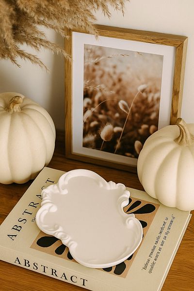 Mandalin Art Studio Lace Embossed Shaped Large Decorative Plate, Presentation, Jewelry Tray, Base