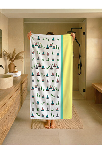 Talia Home Λευκό πράσινο μοτίβο κάκτου Παιδική πετσέτα παραλίας - θάλασσας - ...