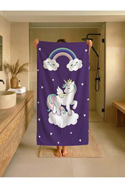 Talia Home Μωβ χαριτωμένη παιδική πετσέτα παραλίας - θάλασσας - πισίνας με σχ...