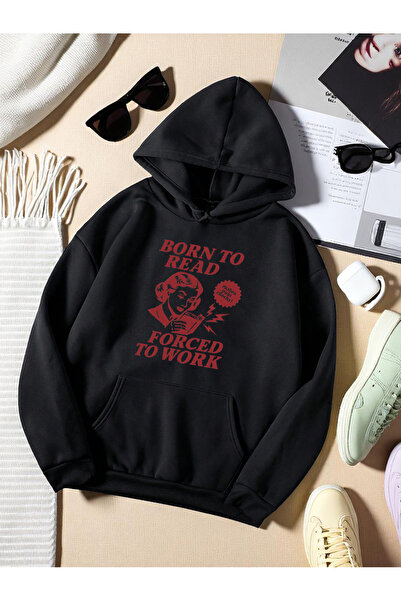 uyguntarz Unisex Born To Read Φούτερ με στάμπα Oversize