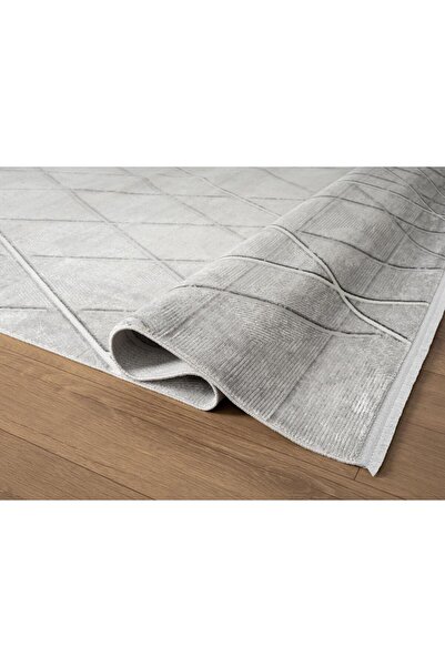 Karmen Halı Cosmos CS007G Gri Halı Modern Detaylı Pamuk Taban Viskon Tozuaz S...