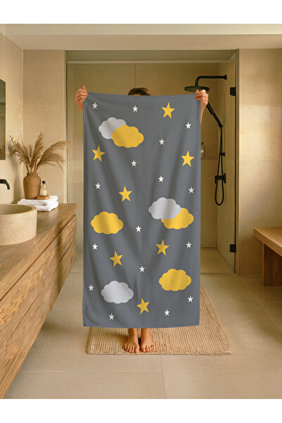 Talia Home Παιδική πετσέτα παραλίας - θάλασσας - πισίνας με κίτρινο γκρι σχέδ...