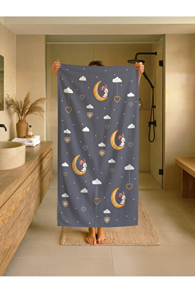 Talia Home Παιδική πετσέτα παραλίας - θάλασσας - πισίνας με γκρι σχέδια φεγγα...