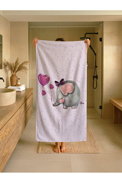 Talia Home Παιδική πετσέτα παραλίας - θάλασσας - πισίνας με μοτίβο μωβ ελέφαν...