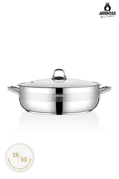 Amboss Saphire Stainless Steel Glass Covered Flat Pot 24 cm