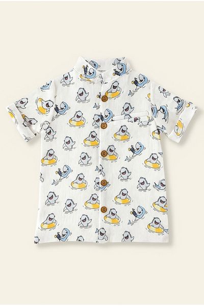 Bebeğin 50 Tonu Baby Boy Children's Special Design Pattern Shirt Shorts Muslin Suit 1-1.5 Years Old 2 Years Old 3 Years Old 4 Years Old 5 Years Old