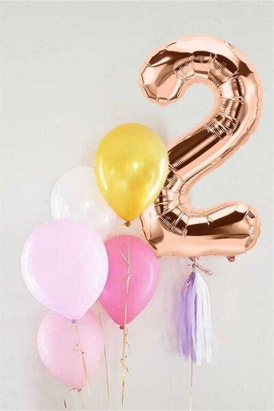 Le Mabelle Rose Number 2 Tasseled Balloon Set