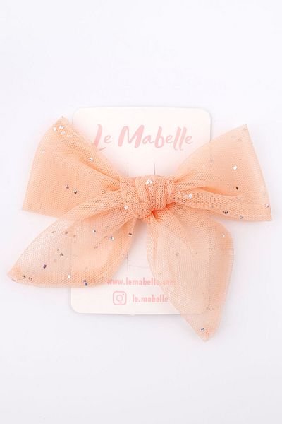 Le Mabelle Salmon Glitter Tulle Bow Girl Child Clip Buckle