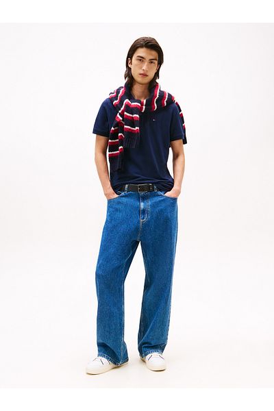 Tommy Hilfiger Pánské modré polo tričko Flag Patch Tommy Hilfiger